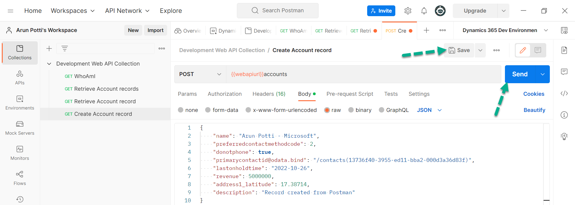 Create A Table Record in A Dataverse Environment From Postman